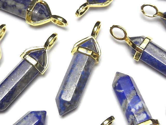 青金石 AA 雙尖墜飾 32x8x8mm 金色 2個