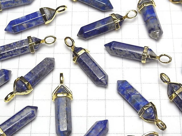 Lapislazuli AA Doppelspitzen Anhänger 32x8x8mm Goldfarbe 2Stück