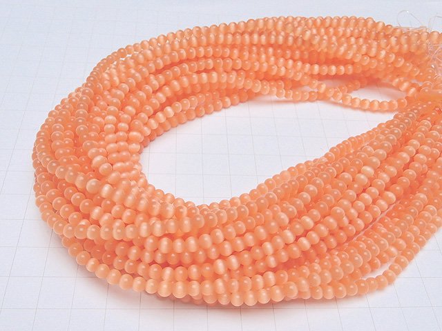 Light Orange color Cat's Eye Round 4mm 1strand beads (aprx.15inch/36cm)