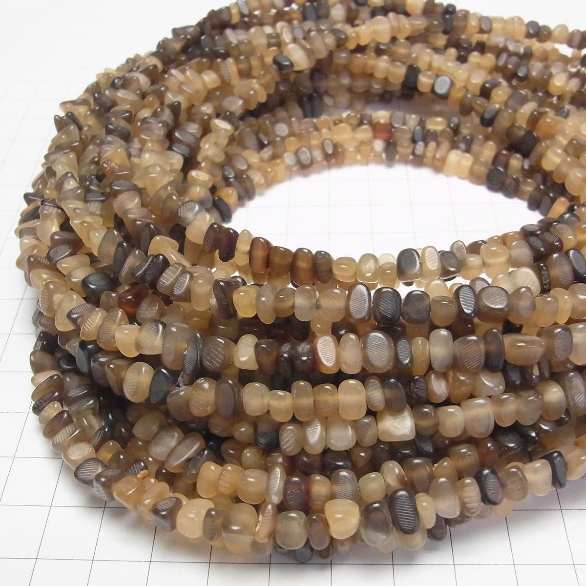 Buffalo Horn Square - Rectangle Rondelle Beige x Brown 1strand beads (aprx.15inch/38cm)