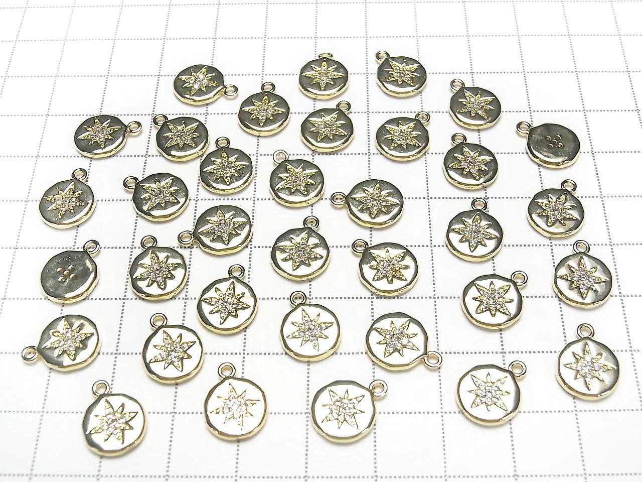 Pièces métalliques Breloque pièce de monnaie 13x10mm Couleur or (avec zircone cubique) 2 pièces