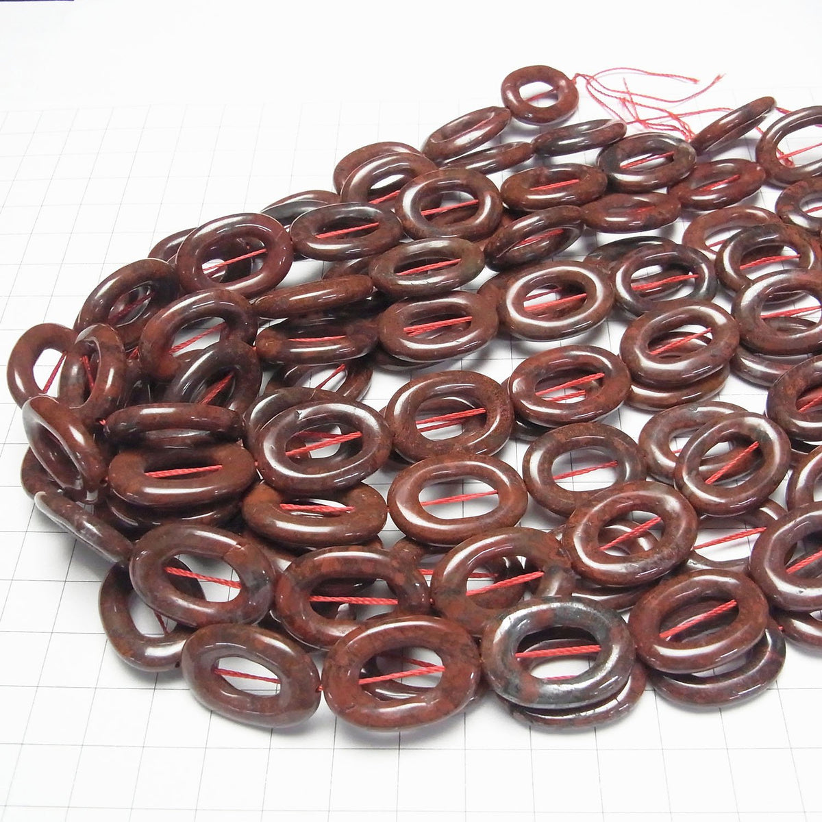 Poppy Jasper Oval (Donut) 25 x 18 x 4 mm half or 1strand beads (aprx.15 inch / 37 cm)
