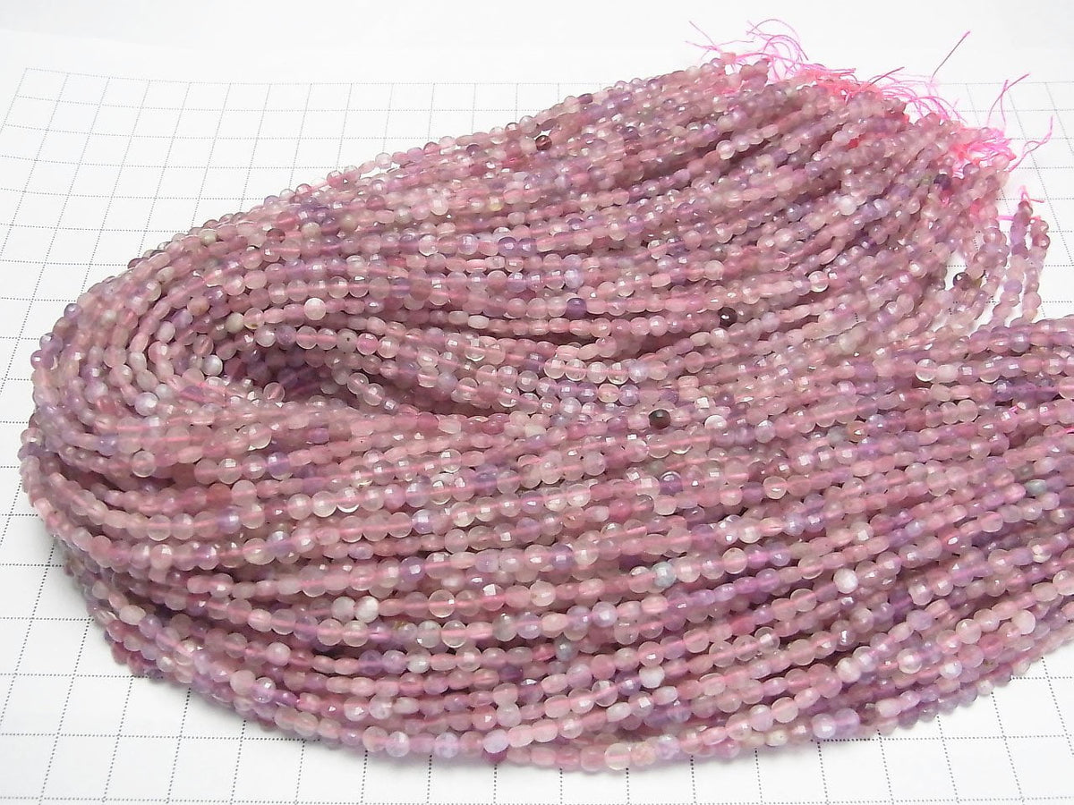High Quality! Pink Tourmaline Silica AA+ Faceted Coin 4x4x2mm 1strand beads (aprx.15inch/36cm)