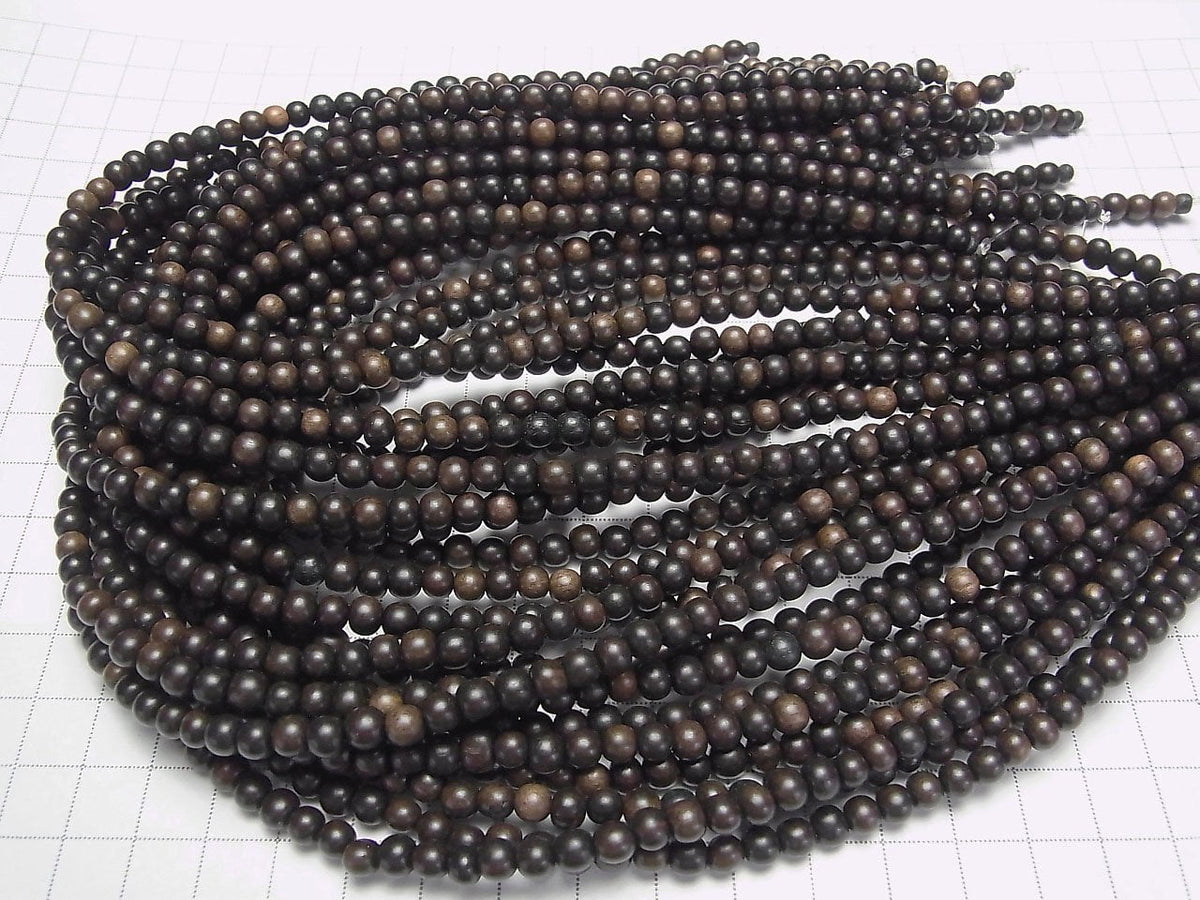Ebony Wood Semi Round 5mm 1strand beads (aprx.15inch/38cm)