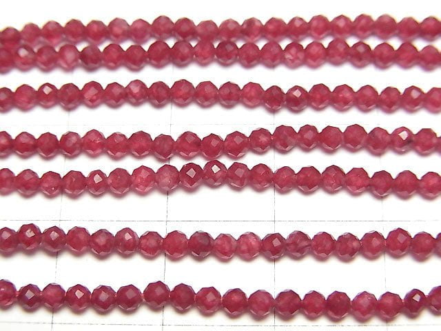 高品質!紅色玉石刻面圓珠 2mm 1串 (約12英吋/30公分)