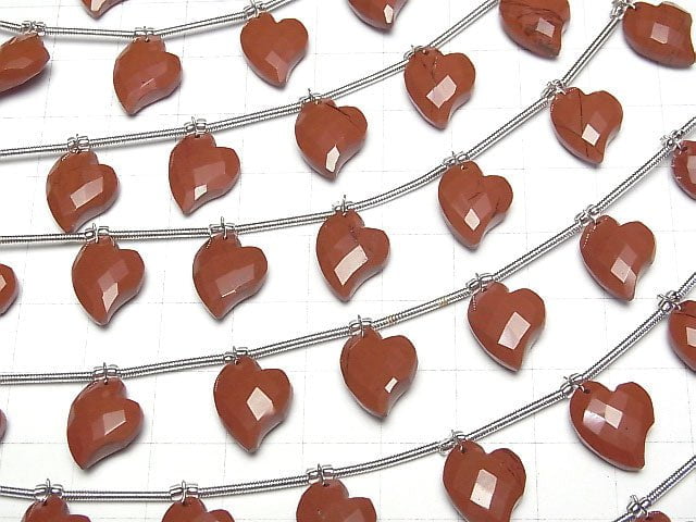 Roter Jaspis Herzschliff 13x10mm halb oder 1strang Perlen (6 Stück)