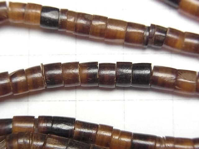 Buffalo Horn Rondelle (Heishi) 4x4x3mm Brown-Yellow 1-Strand Beads (approx. 15 inches/38 cm)