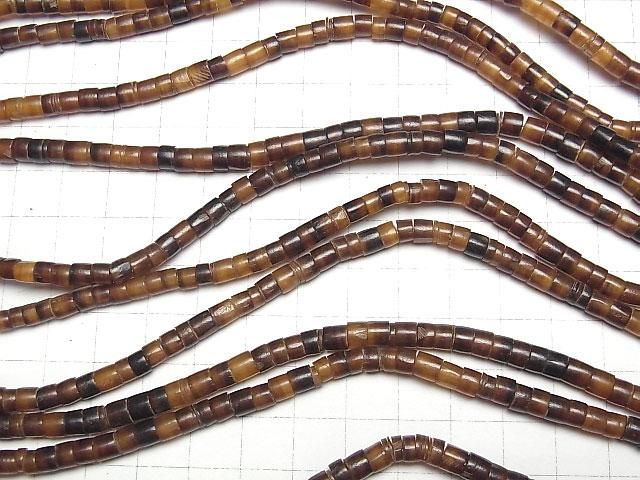Buffalo Horn Rondelle (Heishi) 4x4x3mm Brown-Yellow 1-Strand Beads (approx. 15 inches/38 cm)