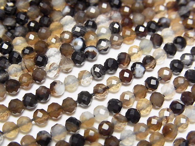 高品質!棕色條紋瑪瑙刻面圓珠 3mm 一串 (約15英吋/37公分)