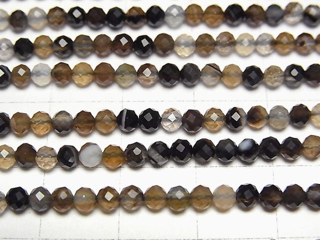 高品質!棕色條紋瑪瑙刻面圓珠 3mm 一串 (約15英吋/37公分)