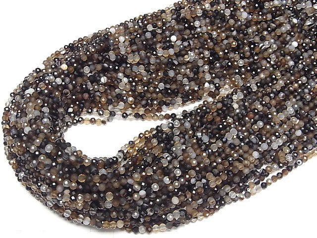 Hochwertig! Brauner Streifen Achat Facettiert Rund 3mm 1Strang Perlen (ca. 15 Zoll/37 cm)