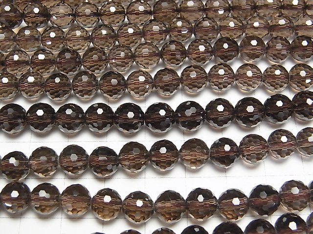 High Quality! Smoky Quartz AAA 128Faceted Round 8mm "Special cut" half or 1strand