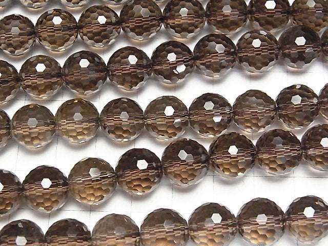 High Quality! Smoky Quartz AAA+ 128Faceted Round 12mm "Special cut" 1/4 or 1strand