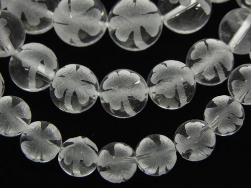 Clover Carved! Crystal Quartz AAA Round 8mm, 10mm, 12mm Half-strand/Bracelet