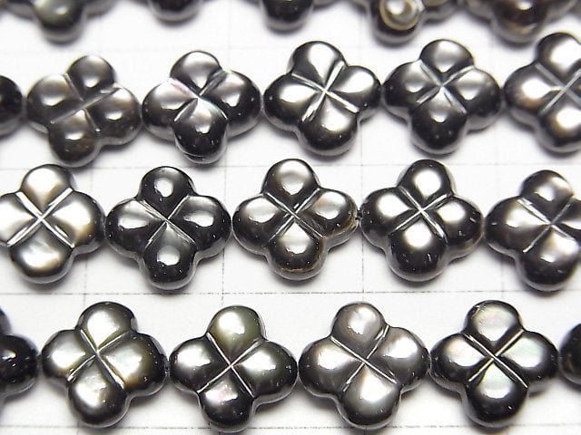 High Quality Black Shell (Black-lip Oyster) Clover (Both Side Finish) 9x9mm half or 1strand beads (aprx.15inch/37cm)