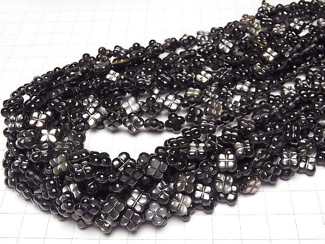 High Quality Black Shell (Black-lip Oyster) Clover (Both Side Finish) 9x9mm half or 1strand beads (aprx.15inch/37cm)