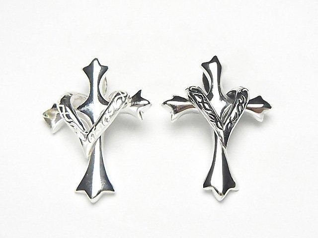 Silver 925 Heart Motif Cross Pendant 26x20x2mm 1pc
