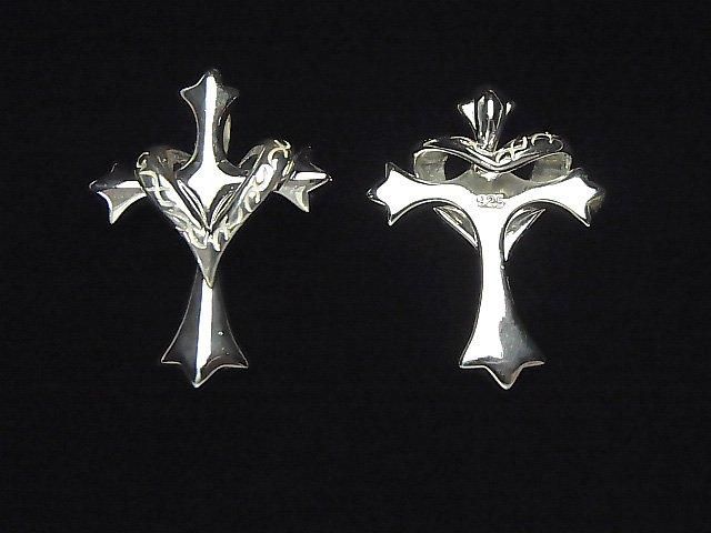 Silver 925 Heart Motif Cross Pendant 26x20x2mm 1pc