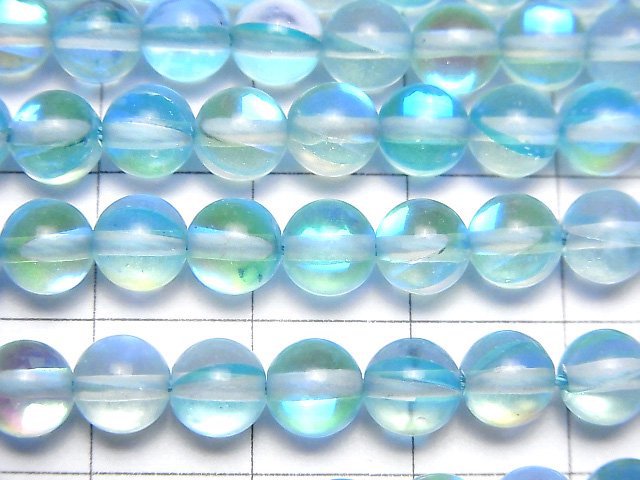Aqua Blue Luna Flash Round 6mm 1strand beads (aprx.15inch/36cm)