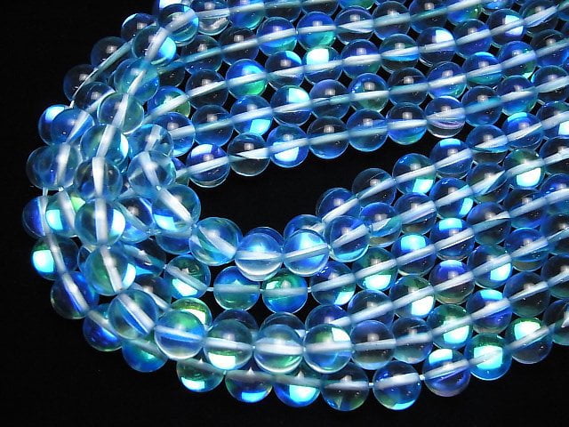 Aqua Blue Luna Flash Round 10mm 1strand beads (aprx.14inch/34cm)