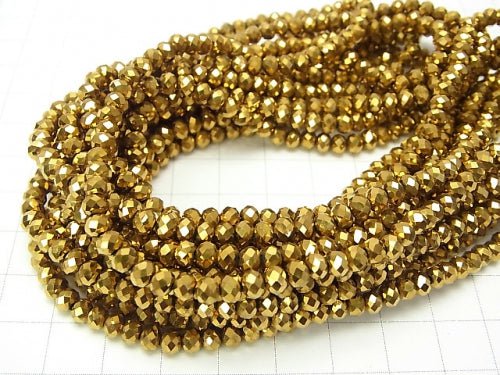 Glass Beads Faceted Button Rondelle 4 x 4 x 3 mm Gold 1 strand beads (aprx.17 inch / 42 cm)