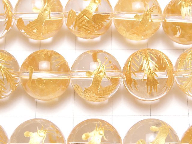 Golden! Phoenix (Four Divine Beasts) Carved! Crystal Quartz AAA Round 10,12,14,16mm 1/4 or 1strand