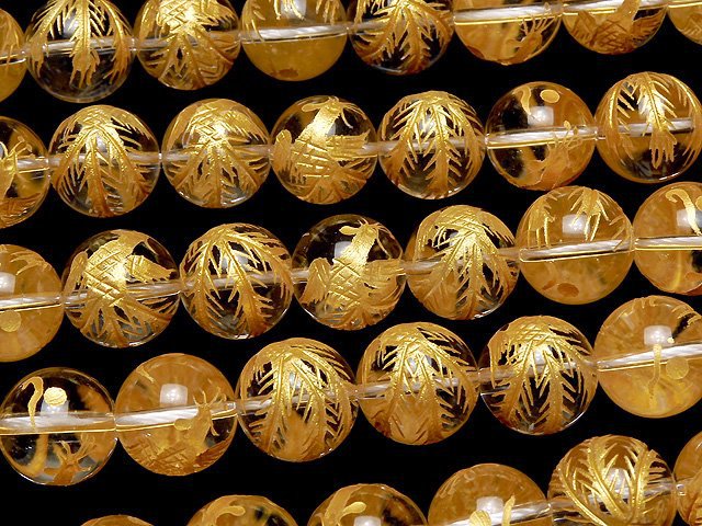 Golden! Phoenix (Four Divine Beasts) Carved! Crystal Quartz AAA Round 10,12,14,16mm 1/4 or 1strand