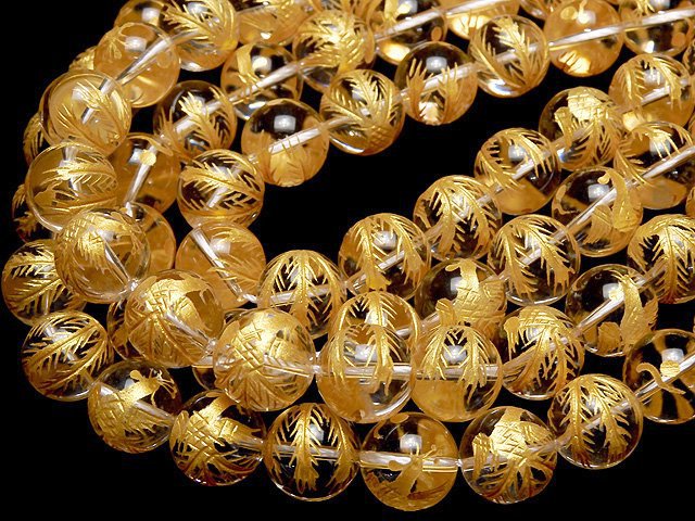 Golden! Phoenix (Four Divine Beasts) Carved! Crystal Quartz AAA Round 10,12,14,16mm 1/4 or 1strand