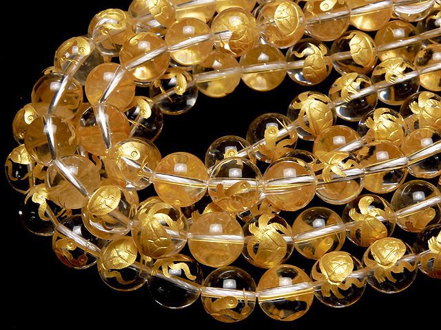 Golden! Turtle (Four Divine Beasts) Carved! Crystal Quartz AAA Round 10,12,14,16mm 1/4 or 1strand