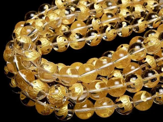 Golden! Tiger (Four Divine Beasts) Carved! Crystal Quartz AAA Round 10,12,14,16mm 1/4 or 1strand