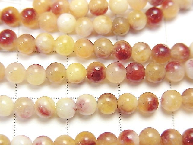 Red & Yellow Jade Round 4mm 1strand beads (aprx.15inch / 36cm)