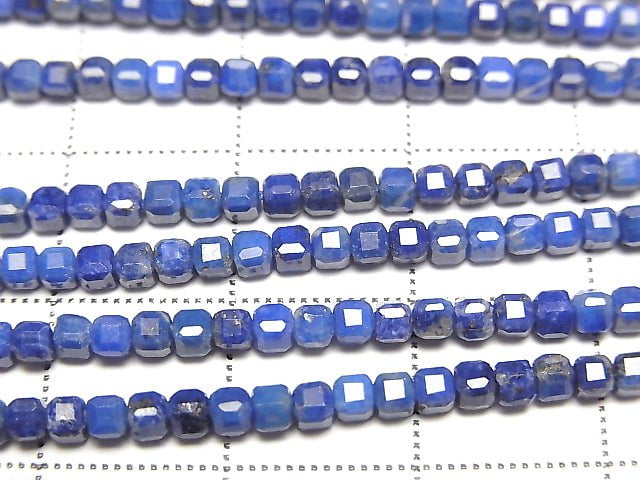高品質!青金石 AA 立方體 2x2x2mm 1串珠子(約15英吋/37公分)