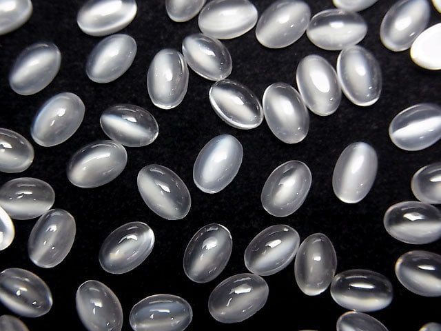 高品質白色月光石 AAA 橢圓蛋面 6x4mm 5顆