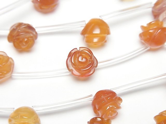 混色紅玉髓玫瑰花10毫米半串或1串珠子(約12英寸/29厘米)