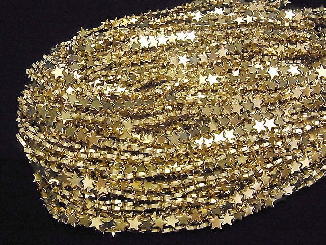 Hematite star 8x8mm gold coating 1strand beads (aprx.15inch/36cm)