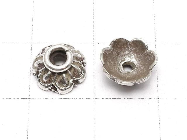 Karen Silver Bead Caps, Flower Design, 9x9x4mm, 2pcs
