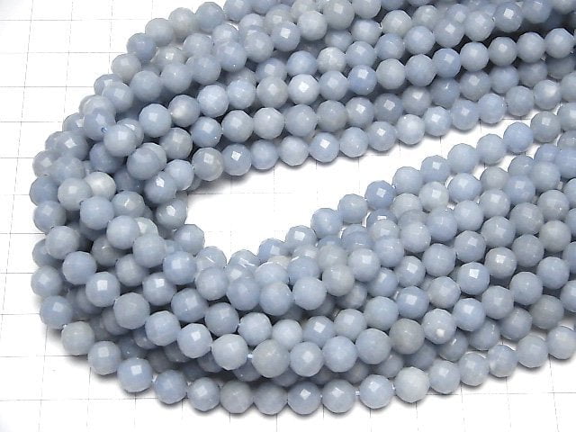 High Quality! Angelite AAA- 64Faceted Round 7mm half or 1strand beads (aprx.15inch/37cm)