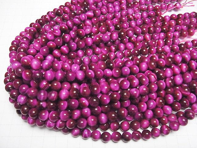 Pink color Tiger's Eye AA++ Round 8mm half or 1strand beads (aprx.15inch/37cm)