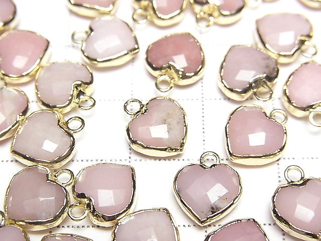 Pink Opal Heart cut charm gold color 3pcs