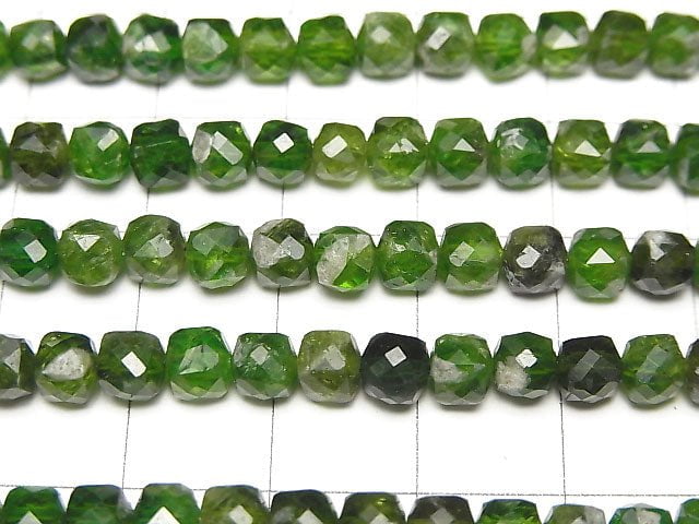 高品質!鉻透輝石 AA 方塊形 5x5x5mm 半串或 1 串珠(約 15 英寸/37 厘米)