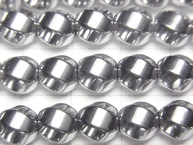 Hematite Twist 6Faceted Round 8x8x8mm Silver Coated 1strand beads (aprx.15inch/37cm)