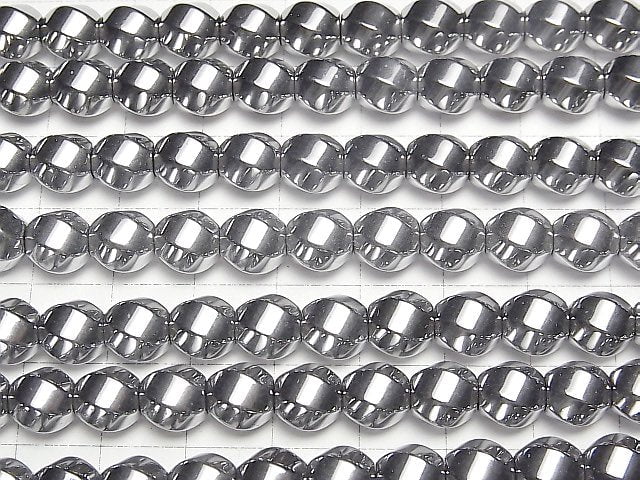 Hematite Twist 6Faceted Round 8x8x8mm Silver Coated 1strand beads (aprx.15inch/37cm)