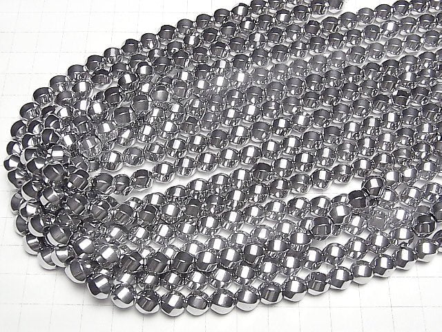 Hematite Twist 6Faceted Round 8x8x8mm Silver Coated 1strand beads (aprx.15inch/37cm)