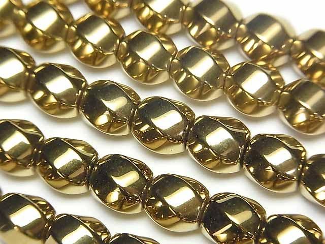 Hematite Twist 6Faceted Round 8x8x8mm Gold Coated 1strand beads (aprx.15inch/38cm)