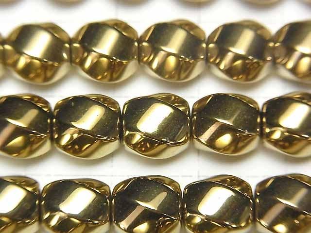 Hematite Twist 6Faceted Round 8x8x8mm Gold Coated 1strand beads (aprx.15inch/38cm)
