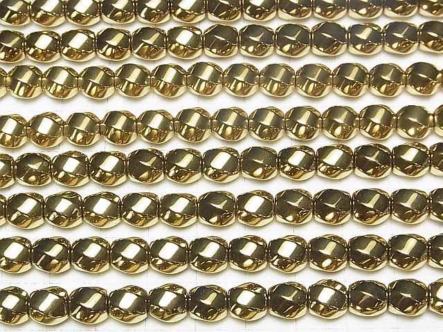 Hematite Twist 6Faceted Round 8x8x8mm Gold Coated 1strand beads (aprx.15inch/38cm)