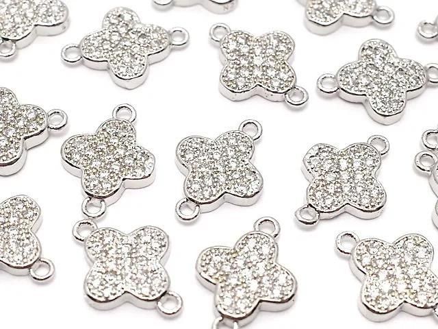 Metal Joint Parts Flower 12x8.5mm Silver Color (with CZ) 1pc