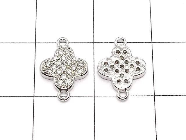 Metal Joint Parts Flower 12x8.5mm Silver Color (with CZ) 1pc