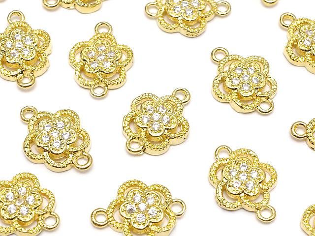 金屬連接件花卉設計 10.5x8毫米 金色 (帶鋯石) 1個