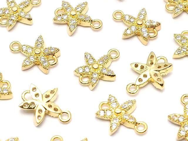 Metal Joint Parts Flower 9x7.5mm Gold (with CZ) 1pc